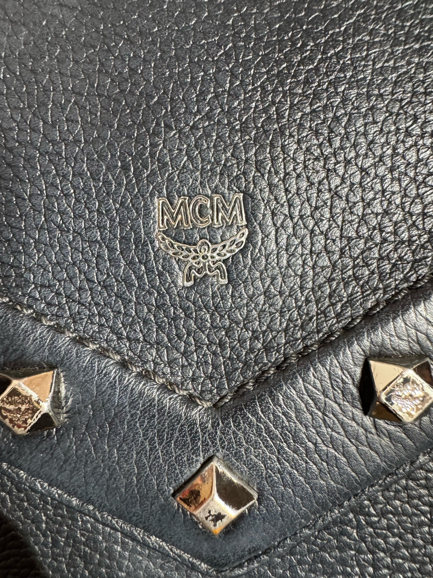 🖤 MCM Black Pebbled Leather Studded Top Handle Bag